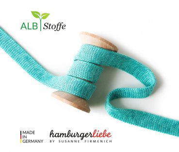 Bio Flachkordel - 1,2 cm - türkis mélange - Albstoffe - Hamburger Liebe